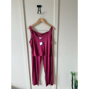 Splendid Womens Pink Pointelle Knit Pajama Set Tank Top Wide Leg Pants RLD0391 L